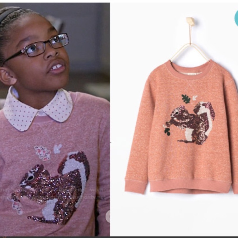 Zara Sequin Squirrel Sweatshirt Crewneck Pullover Size 9-10 Animal Graphic